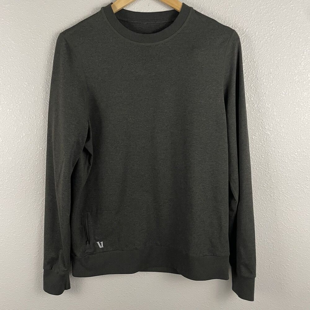 Vuori Mens M Heather Green Ponto Performance Crew Pullover Sweater Athletic